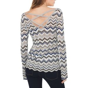 WHBM Zigzag Chevron Boatneck Sweater Crisscross Open Back xs